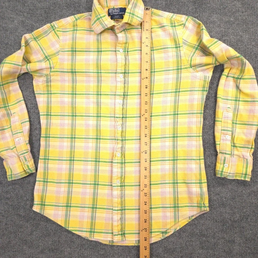 Vintage Polo Ralph Lauren Flannel Mens M Yellow Multi Plaid Regent Custom Fit